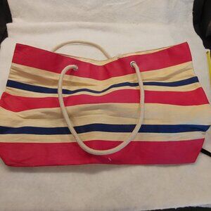 Beach Tote Pink & Blue Stripes w/Rope Handles - DSW